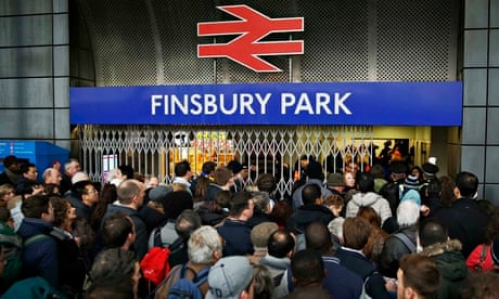 Crowds of passengers outside Finsbury Park Station