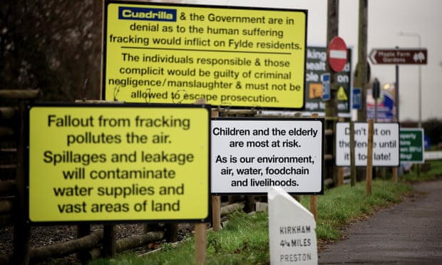 Signs adjacent to a proposed fracking site in Little Plumpton where a protest camp was set up in the summer, 17 December 2014.