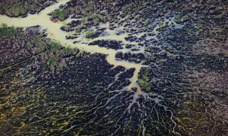 The impact of oil pollution in the Niger Delta's creeks seen from the air