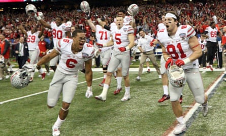 The Ohio State Buckeyes react after winning the 2015 Sugar Bowl.