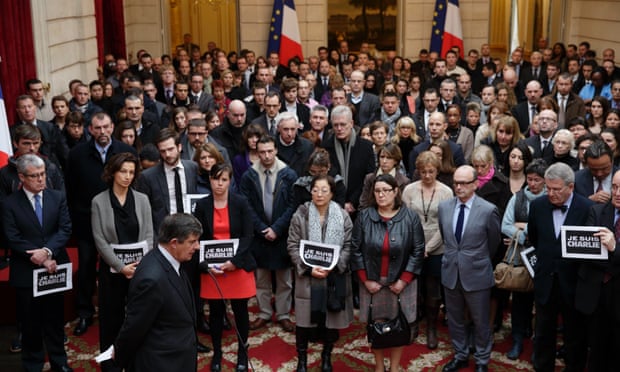 General Secretary of the Elysee Palace Jean-Pierre Jouyet and the Elysee Palace staff observe a minute of silence.