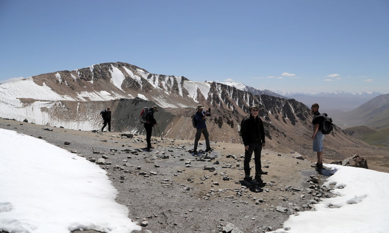 Kevin Rushby and group on the Ton Pass, the highest mountain in Kyrgyzstan.