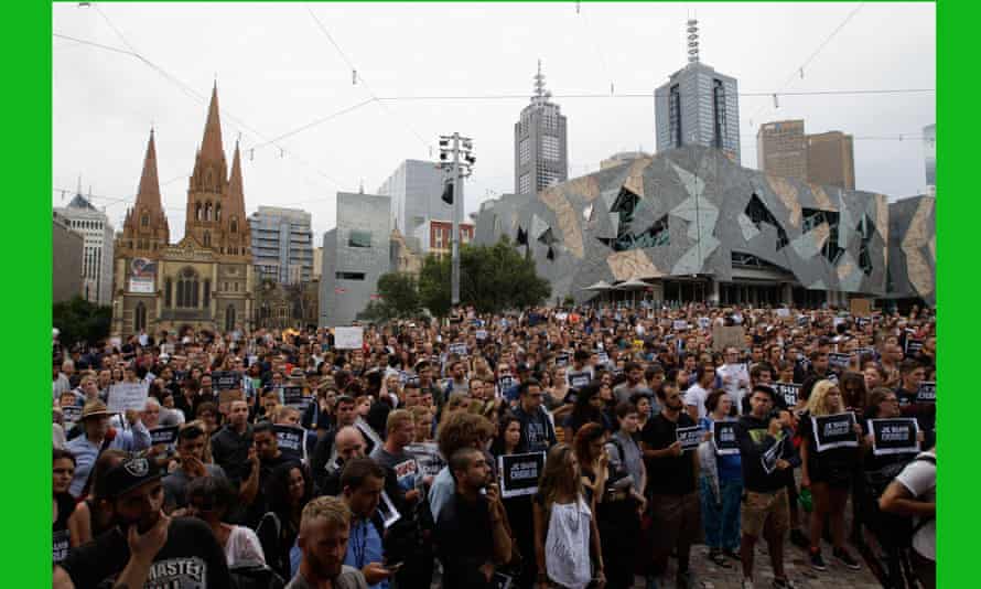 A vigil for victims of the Paris massacre at Federation Square on January 8, 2015 in Melbourne, Australia.