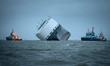 The Hoegh Osaka, a container ship carrying luxury cars, was run around in the the Solent last week 