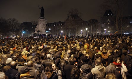 Demonstrators gather at the Place de la Republique on Wednesday.