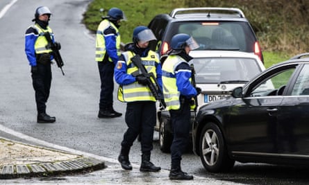 French gendarmes block the access to Dammartin-en-Goele