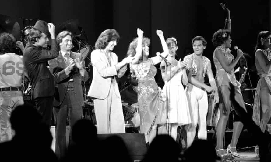 Lily Tomlin, Bette Midler and other Star-Spangled performers on stage. Photograph: Lennox McLendon/AP