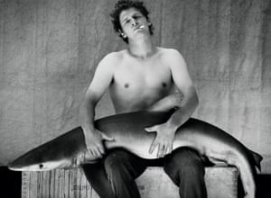 With a grey shark, shot in photographer Bob Carlos Clarke’s back garden, 1991.