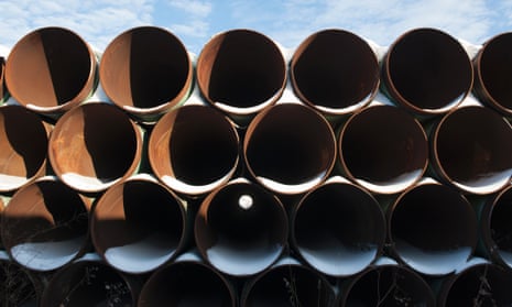 A depot used to store pipes for Transcanada Corp's planned Keystone XL oil pipeline is seen in Gascoyne, North Dakota.