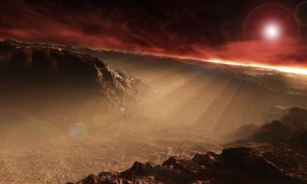 An artist's impression of the sun rising over Gale Crater on Mars. Photograph: Stocktrek Images, Inc./Alamy