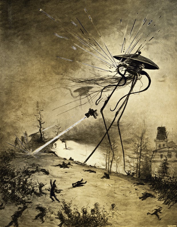 An illustration of Martians attacking from a 1906 edition of The War of the Worlds by HG Wells.