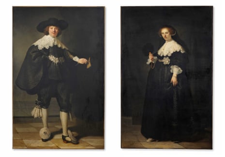 Rembrandt’s 1634 wedding portraits of Marten Soolmans and Oopjen Coppit.