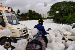 Ghosh says the foam emits an unbearable smell, but local residents are forced to live with it