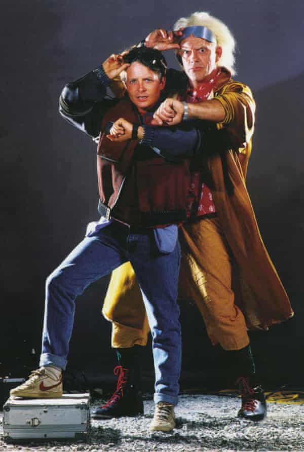 Michael J Fox and Christopher Lloyd photographed by Drew Struzan for BTTF2. 