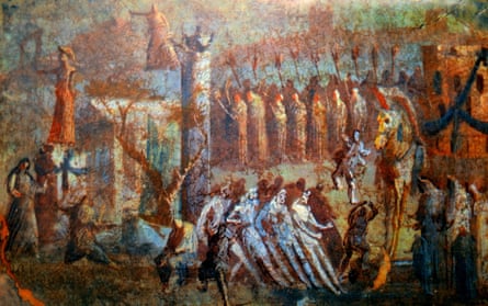 Detail from a fresco depicting the arrival of the Trojan Horse, from Pompeii.