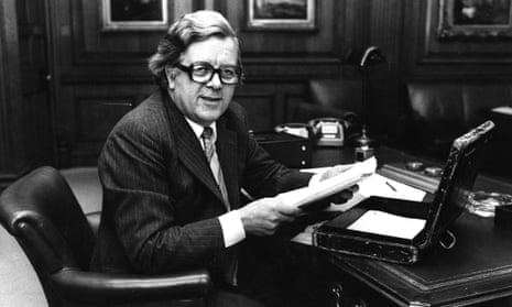 Geoffrey Howe working on budget papers