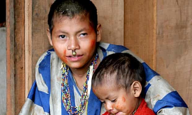 A "Matsigenka-Nanti" woman and child in Montetoni village in Peru's Amazon, some of the closest inhabitants to the area targeted by company Pluspetrol in Manu National Park.