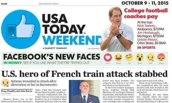 USA Today: emojis on the front page were inspired by Facebook Reactions.