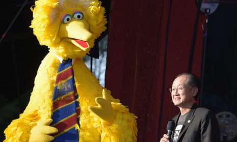 Big Bird and Jim Yong Kim at the Global citizen festival in Central Park, New York. 