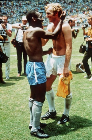 World Cup 1970. Pelé congratulates Bobby Moore after the game.