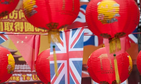 Chinese lanterns and British flag