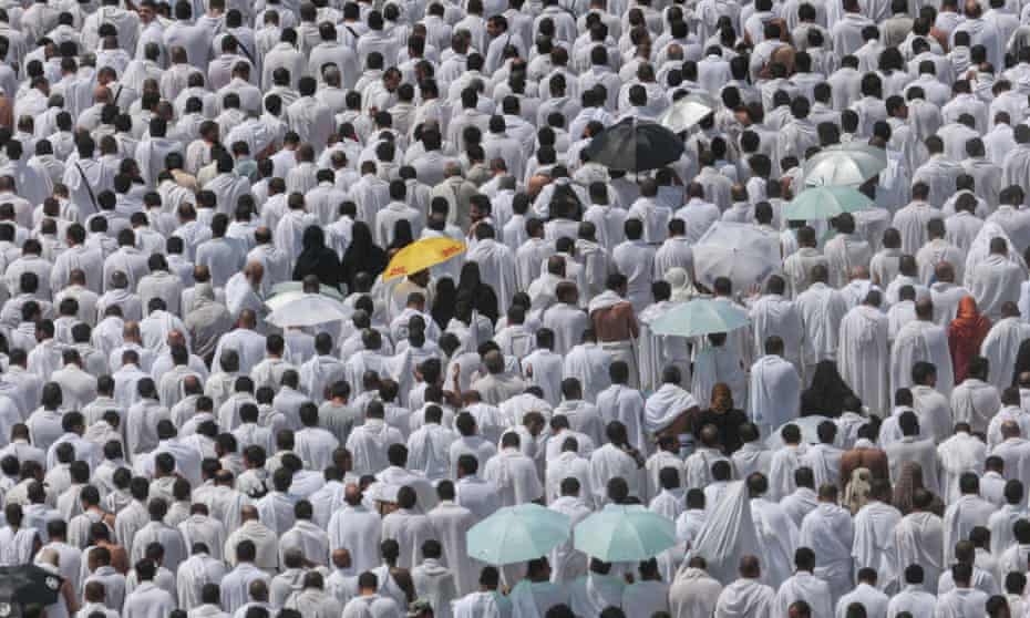 Hundreds of thousands of Muslim pilgrims on the annual Hajj pilgrimage near Mecca in Saudi Arabia.