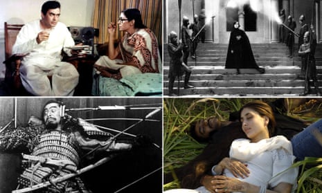 Around the world Shakespeare … top row, Sanjeev Kumar and Deepti Naval in Angoor, 1982; Asta Nielsen in Hamlet, 1921; bottom row, Toshiro Mifune in Throne of Blood (1957) and Ajay Devgn and Kareena Kapoor in Omkara (2006).