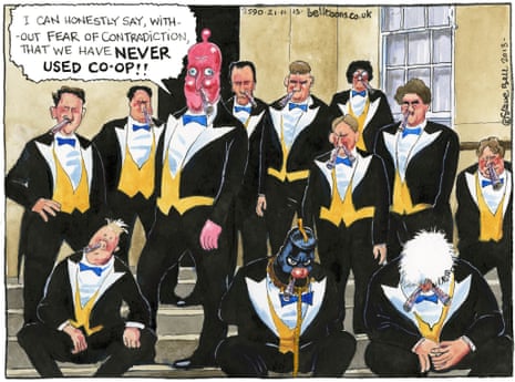 Swagger … the University of Oxford’s ­Bullingdon Club as imagined by Steve Bell.