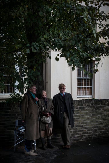 Alan Bennett (left) with Maggie Smith and Alex Jennings, during the filming of The Lady In The Van