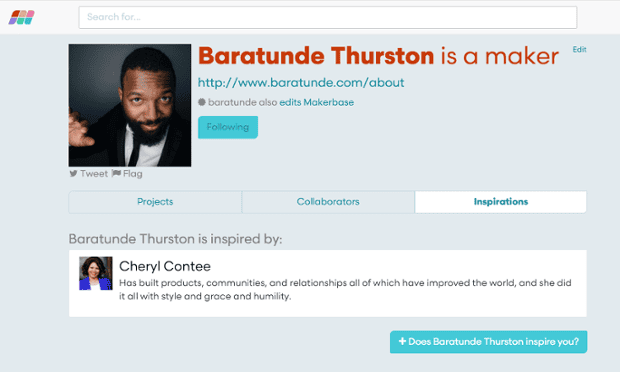 Producer and comedian Baratunde Thurston says he’s inspired by Cheryl Contee, co-founder of a startup that helps charities use technology
