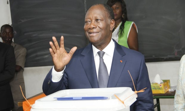 President Alassane Ouattara voting at a polling station in Abidjan.