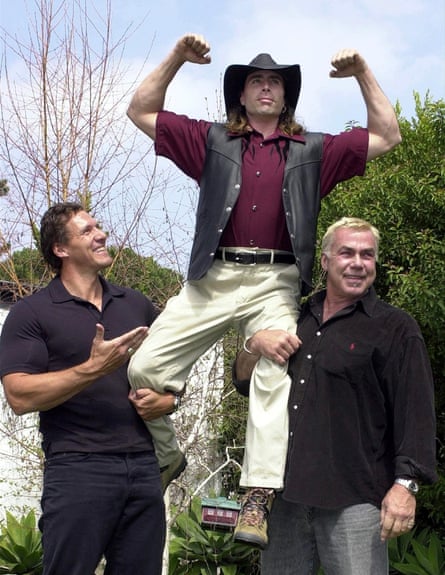 Animal trainer Randy Miller, centre, with Gladiator actors Ralf Moeller and Sven-Ole-Thorsen.