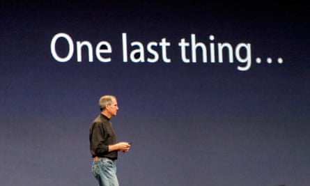 Steve Jobs during one of his showy presentations of new Apple product.