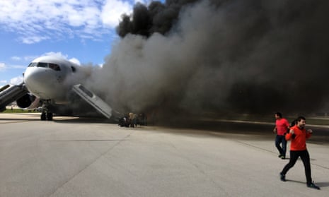 Several people were injured when an airliner caught fire on a runway at Fort Lauderdale in Florida on Thursday
