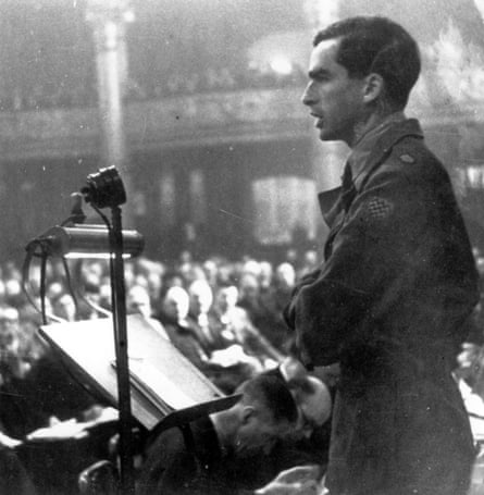 Major Denis Healey speaking at the Labour party conference in 1945.
