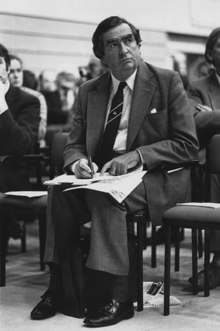 Dennis Healey working on his speech at the Labour party conference in 1976. 