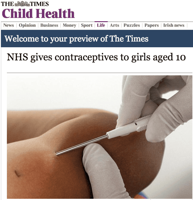 The Times: 'NHS gives contraceptives to girls aged 10'