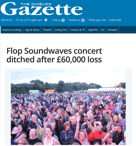 Shields Gazette: 'Flop Soundwaves concert ditched after £60,000 loss'