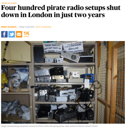 Evening Standard: 'Four hundred pirate radio setups shut down in London in just two years'