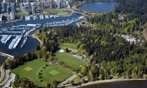 An aerial view of Stanley Park and Vancouver West 