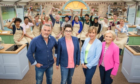 Paul Hollywood, Sue Perkins, Mel Giedroyc and Mary Berry with 2015’s Bake Off contestants.