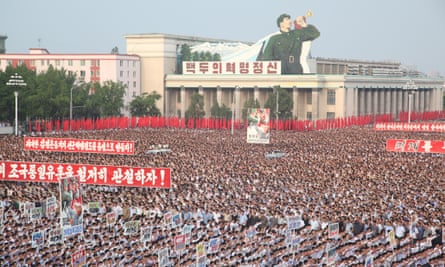 North Koreans march at Kim II-sung Square