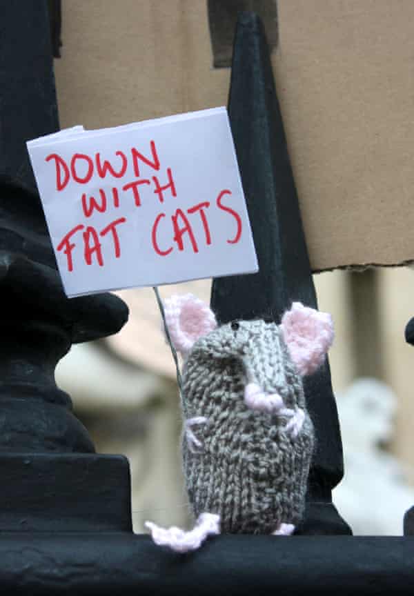 The 99% ... a knitted mouse protestor by Deadly Knitshade AKA Lauren O'Farrell.