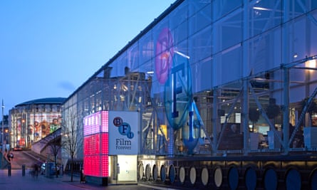 Exterior shot of the British Film Institute (BFI) building at dusk, on London's South Bank.
