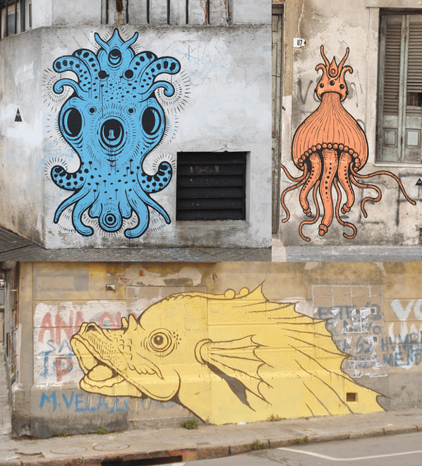 Detailed sea creatures have sprung up all over Montevideo.