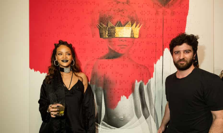 Rihanna and Roy Nachum with the artwork for her eighth album, Anti.