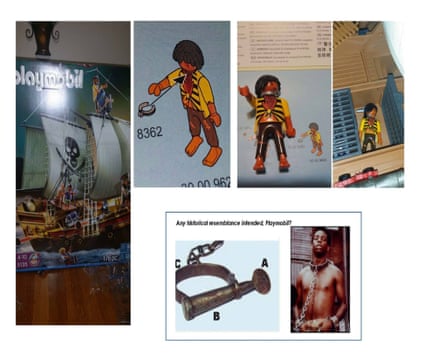 Aimee Norman, mother of the boy, posted this composite image on the Playmobil Facebook page of the figure she said was racist.