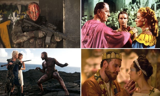 Clout versus doubt … clockwise from top left: Coriolanus (2011); Julius Caesar (1953); Macbeth (2015); The Tempest (2010).