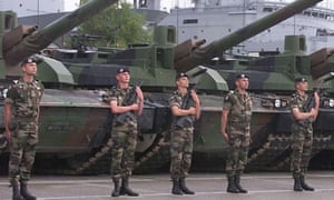 French troops on parade at the Toulon naval base.