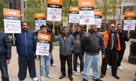 Uber drivers protesting outside the firm's London offices on 12 November 2015